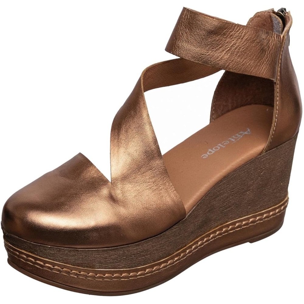 Antelope Brown Wedge Sandals with Crisscross Straps